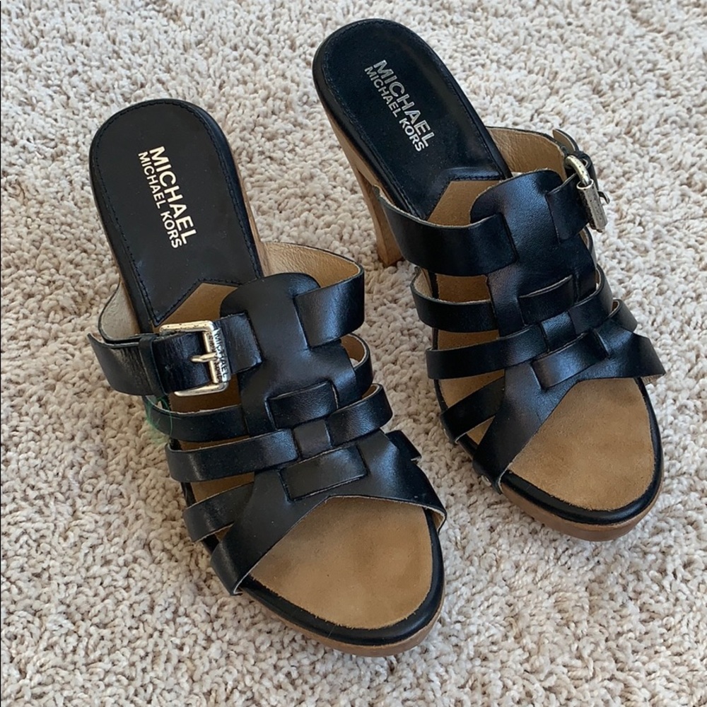 Michael Kors black leather platform sandals 8